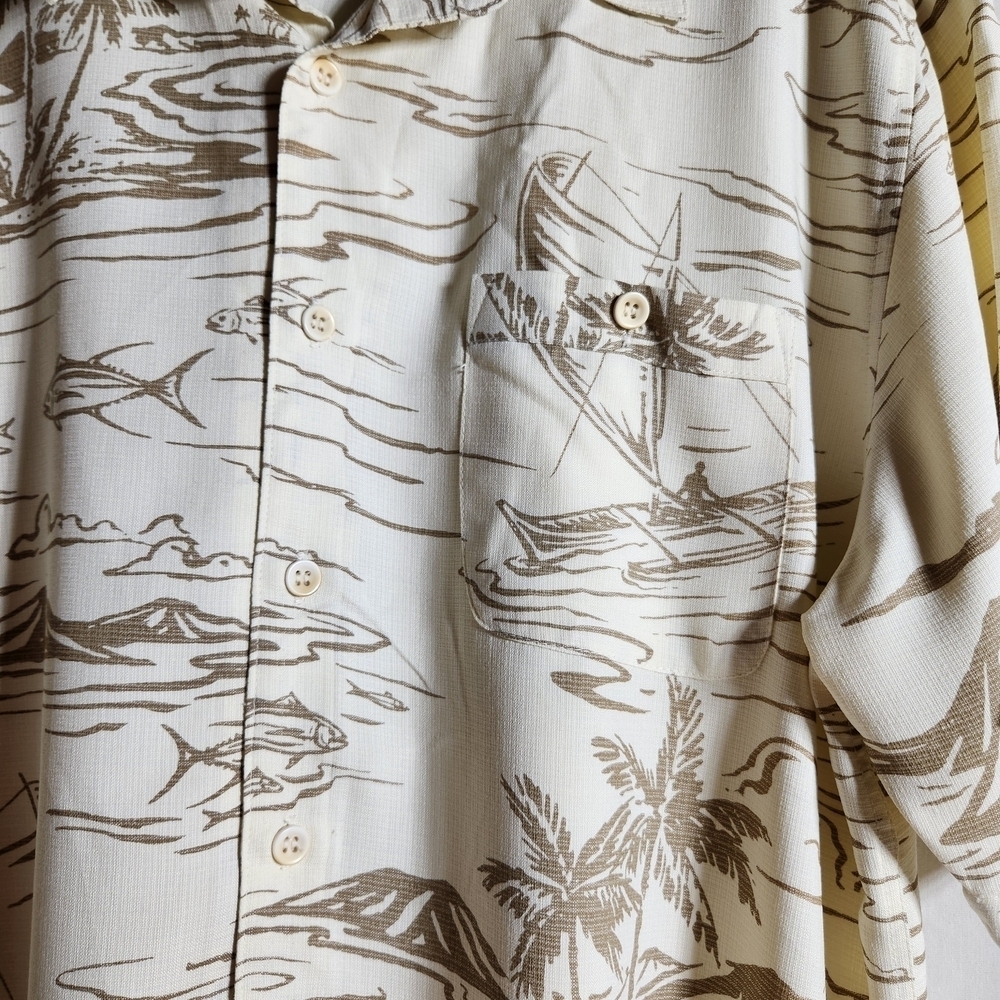 Quick Silver Waterman Men's L Cream Island Fish Boats Patterned Shirt - Picture 4 of 12